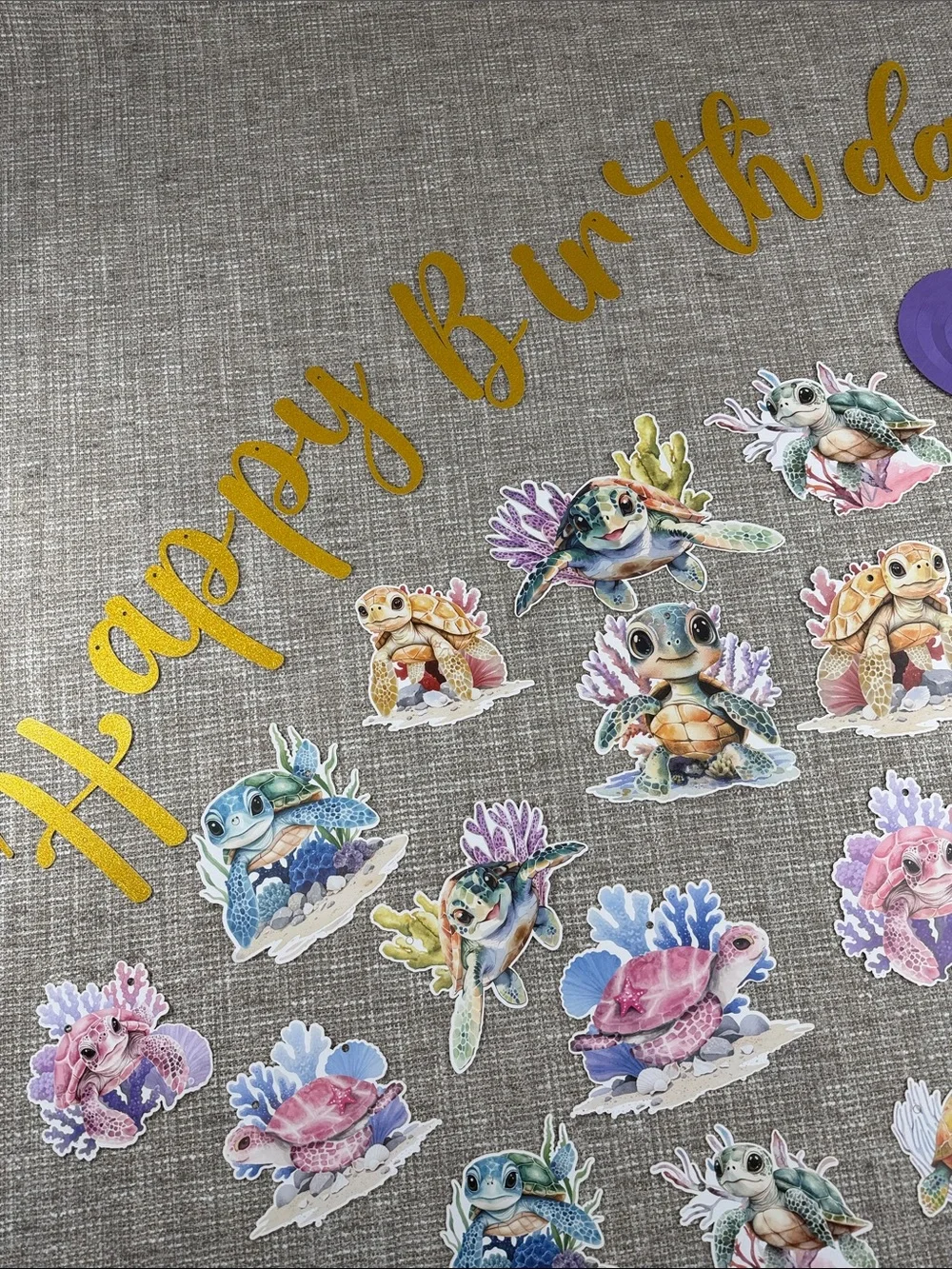 Birthday Party Sea Turtle Decorations - Gold & Multicolor